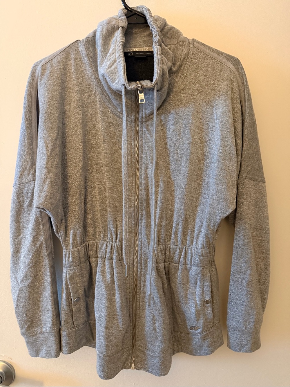 Armani Exchange Light Gray Zip-Front Drawstring Jacket